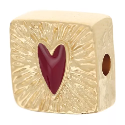 Cuenta estriada cuadrada de 9 mm con núcleo de epoxi - Dorado con oro fino - Rojo x1