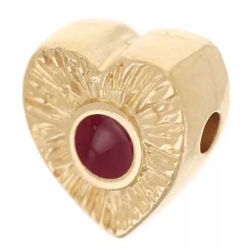 Cuenta corazón acanalada 10x9 mm con redondel de resina epoxi - Dorado con oro fino - Rojo x1