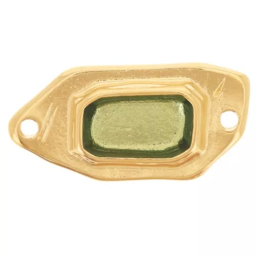 Entrepieza irregular 22x11 mm resina epoxi efecto vidriera Dorado con oro fino - Verde