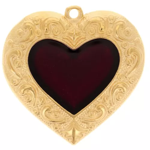 Colgante corazón 31,5mm con resina epoxi efecto vidriera - Dorado con oro fino - Rojo