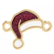 Entrepieza para bonete de Navidad 16,5x12 mm resina epoxi - Dorado con oro fino - Purpurina roja