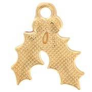 Dije hoja de acebo 15,5x14 mm resina epoxi - Dorado con oro fino - Purpurina verde