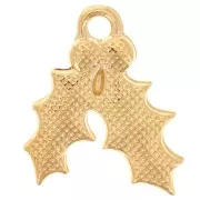 Dije hoja de acebo 15,5x14 mm resina epoxi - Dorado con oro fino - Purpurina verde