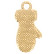 Dije de guante de Navidad 18x9 mm con resina epoxi - Dorado con oro fino - Purpurina roja