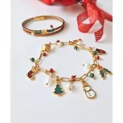 Dije de bota de Navidad 15x9mm con resina epoxi - Dorado con oro fino - Purpurina roja