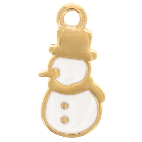 Dije Muñeco de nieve 18x9 mm con resina epoxi - Dorado con oro fino - Blanco x1