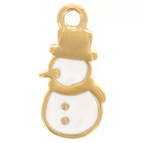 Dije Muñeco de nieve 18x9 mm con resina epoxi - Dorado con oro fino - Blanco x1