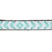 Cordón plano Flores y hojas 5 mm Plateado metálico/Turquesa x30cm