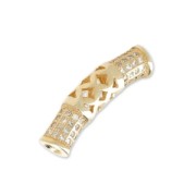 Tubo con strass y calado 22x4.5 mm dorado rosa/Crystal x1|raw }}
