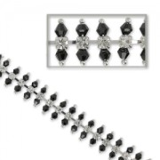 Cadena strass y cuentas facetadas 13 mm Jet/Crystal/argenté x 50cm|raw }}