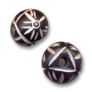 Cuentas redondas aplanadas decoradas, 14 x 11 mm x5