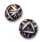 Cuentas redondas aplanadas decoradas, 14 x 11 mm x5