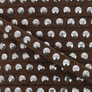 Cordón plano imitación gamuza claveteado 3 mm Marron/Plateado x5m