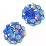 Cuenta en resina con strass 12 mm Crystal AB/Azul x5