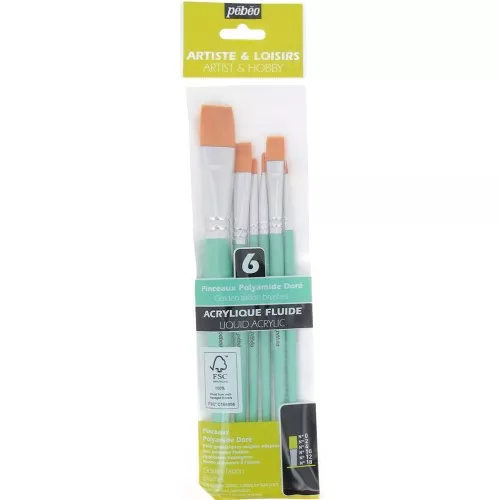 Set de 6 pinceaux polyamide plats Pébéo