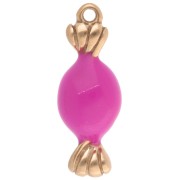 Dije de caramelo de 20x7 mm con resina epoxi - Acero inoxidable 304L Dorado - Rosa x1