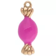 Dije de caramelo de 20x7 mm con resina epoxi - Acero inoxidable 304L Dorado - Rosa x1