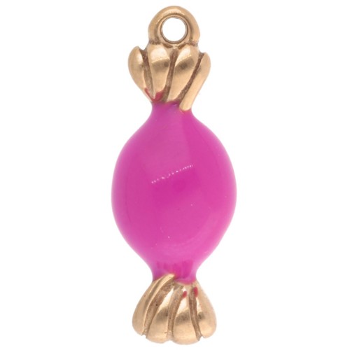 Dije de caramelo de 20x7 mm con resina epoxi - Acero inoxidable 304L Dorado - Rosa x1