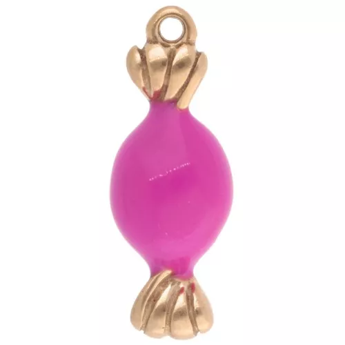 Dije de caramelo de 20x7 mm con resina epoxi - Acero inoxidable 304L Dorado - Rosa x1