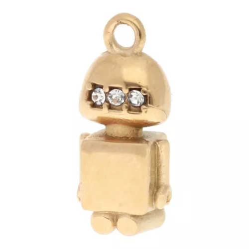 19x8 mm Dije robot con strass - Acero inoxidable 304L Dorado - Cristal x1