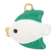 Breloque poisson 20x19mm avec résine époxy - Acier inox 304L Doré - Vert - Blanc
