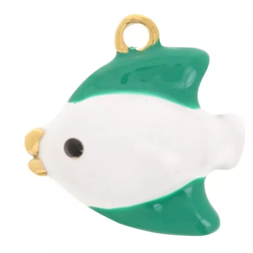 Dije de pez 20x19mm con resina epoxi - Acero inoxidable 304L Dorado - Verde - Blanco