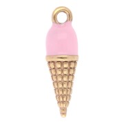Dije cono de helado 17x5 mm resina epoxi - Acero inoxidable 304L Dorado - Rosa x1|raw }}