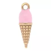 Dije cono de helado 17x5 mm resina epoxi - Acero inoxidable 304L Dorado - Rosa x1