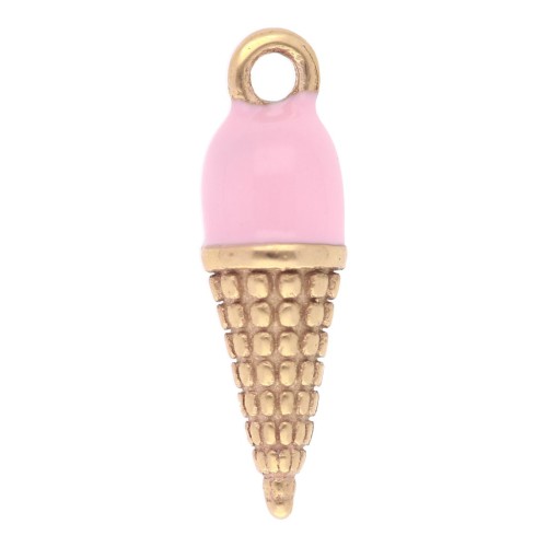 Dije cono de helado 17x5 mm resina epoxi - Acero inoxidable 304L Dorado - Rosa x1
