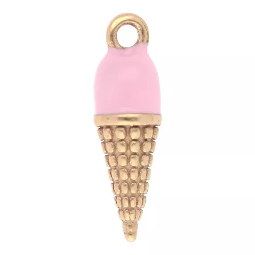 Dije cono de helado 17x5 mm resina epoxi - Acero inoxidable 304L Dorado - Rosa x1