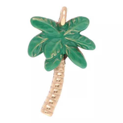 Dije de palmera 17x10 mm con resina epoxi - Acero inoxidable 304L Dorado - Verde x1