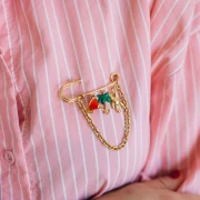 Dije de palmera 17x10 mm con resina epoxi - Acero inoxidable 304L Dorado - Verde x1