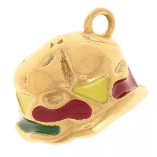 Dije de hamburguesa 18x17 mm resina epoxi - Acero inoxidable 304L Dorado - Multicolor x1