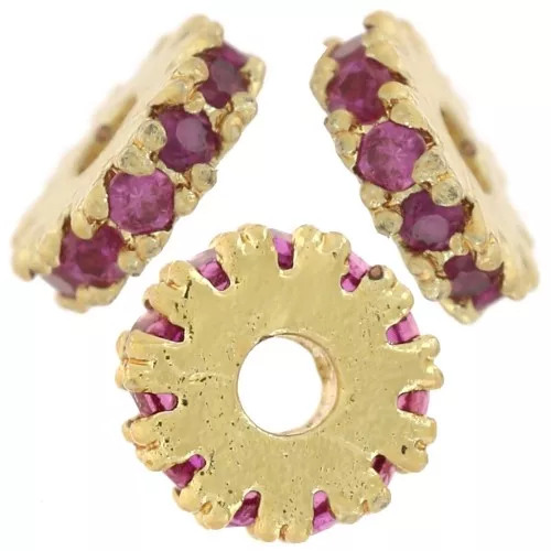 Perla redonda de 4,5 mm con óxidos de circonio - Dorado con oro fino - Fucsia x1