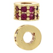 Perla redonda 6x4 mm con óxidos de circonio - Dorado con oro fino - Fucsia x1|raw }}