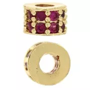 Perla redonda 6x4 mm con óxidos de circonio - Dorado con oro fino - Fucsia x1