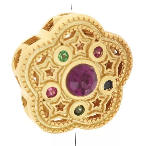 Cuenta flor motivo estrella 12 mm con óxidos de circonio - Dorado con oro fino x1