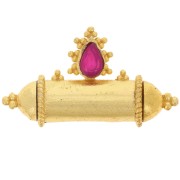 Colgante tubo 15x27.5mm gema étnica Dorada - Calcedonia rosa