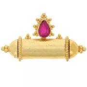 Colgante tubo 15x27.5mm gema étnica Dorada - Calcedonia rosa