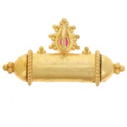 Colgante tubo 15x27.5mm gema étnica Dorada - Calcedonia rosa