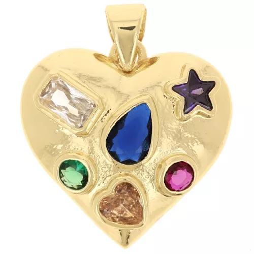 Colgante corazón 19 mm con óxidos de circonio - Dorado con oro fino x1
