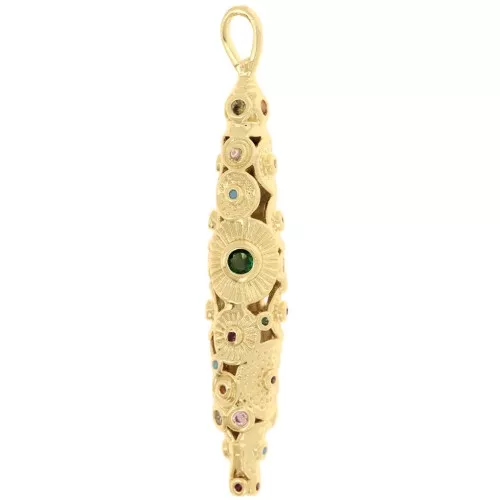 Colgante amuleto étnico tubo 45x5 mm con óxidos de circonio - Dorado con oro fino x1