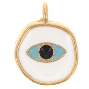Dije redondo irregular con motivo de ojo 14 mm resina epoxi - Dorado con oro fino - Blanco