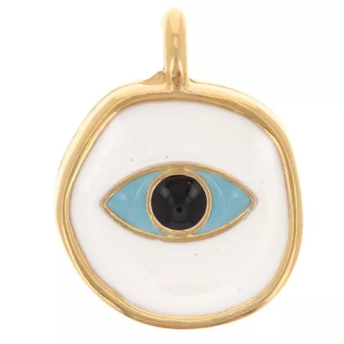 Dije redondo irregular con motivo de ojo 14 mm resina epoxi - Dorado con oro fino - Blanco
