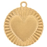 Colgante redondo efecto plisado 22 mm - motivo corazón - Dorado con oro fino x1|raw }}