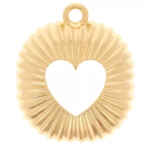 Colgante cuadrado abombado efecto plisado 21,5x18 mm con corazón calado - Dorado con oro fino