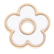 Colgante flor 11 mm con resina epoxi - Dorado con oro fino - Blanco x1