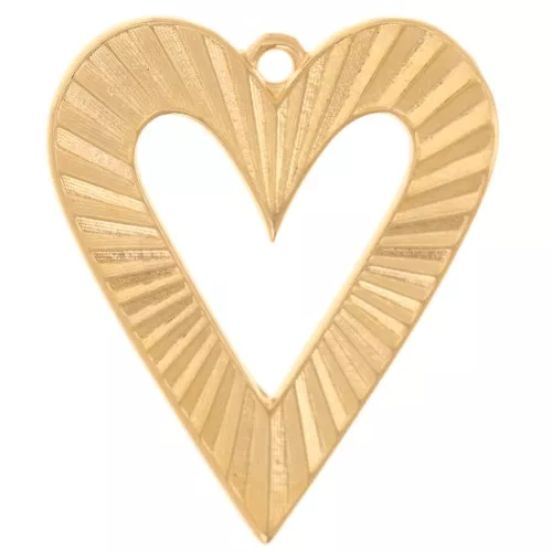 Colgante corazón hueco 32x27 mm efecto estriado - Dorado con oro fino x1