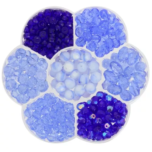 Juego de cuentas de rocalla Preciosa con caja de flores - Azul x1