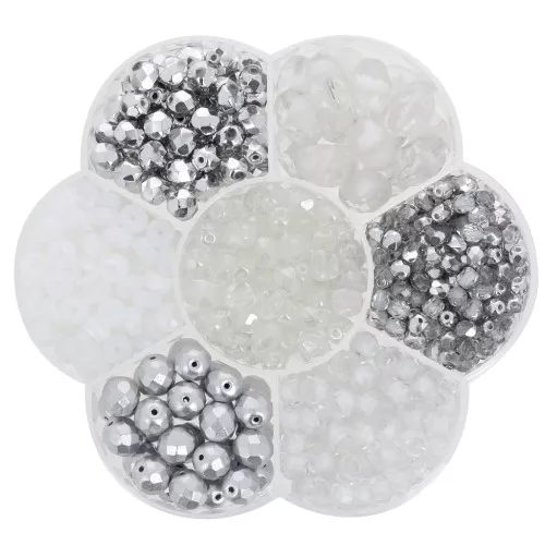 Juego de cuentas de Rocalla Preciosa con caja para flores - Cristal - Plateado x1